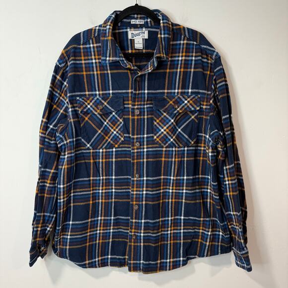 Duluth Trading Co Mens Burlyweight Flannel Relaxed Fit Shirt Plaid Blue Yellow - Picture 1 of 9